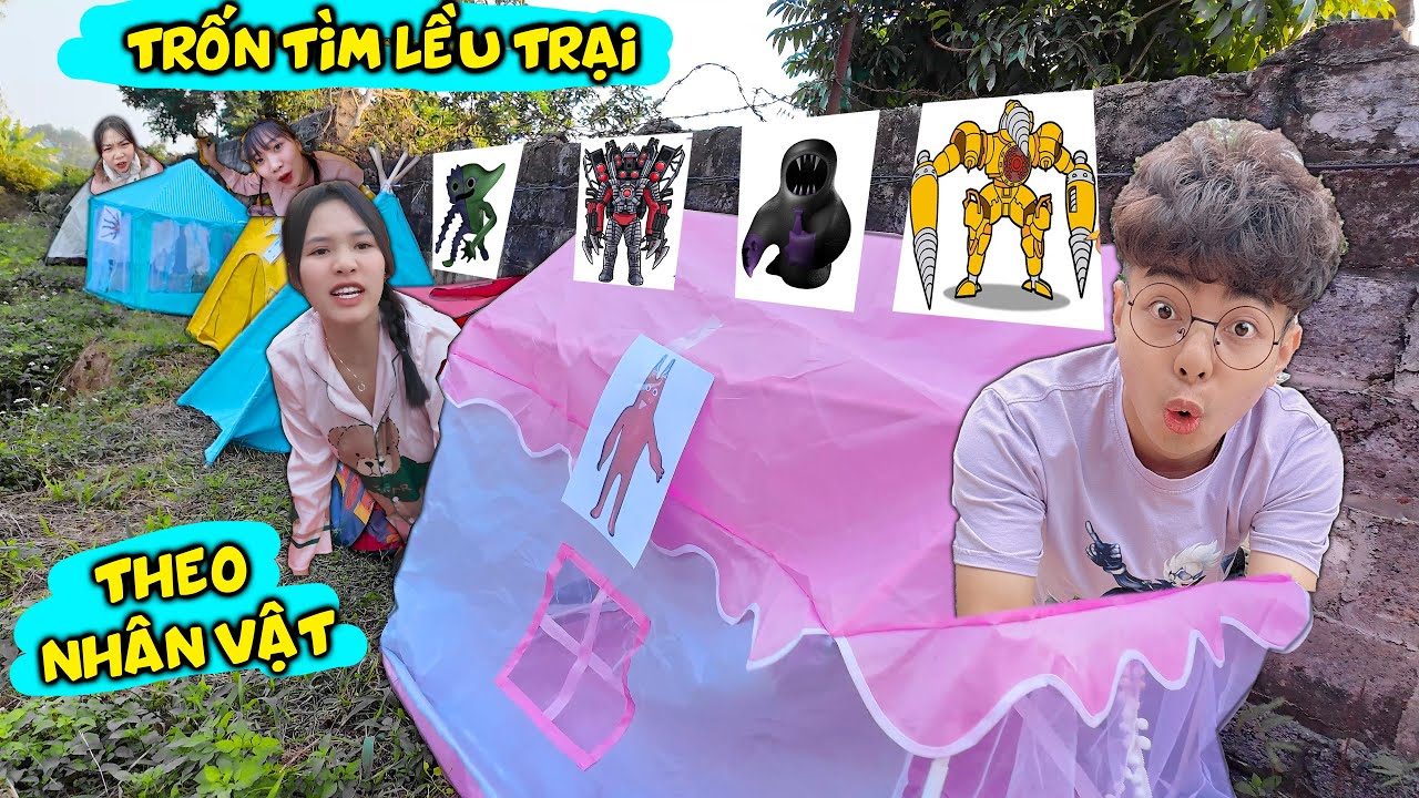 THẮNG TÊ TÊ HẰNG NGA CHƠI TRỐN TÌM LỀU TRẠI THEO CÁC NHÂN VẬT