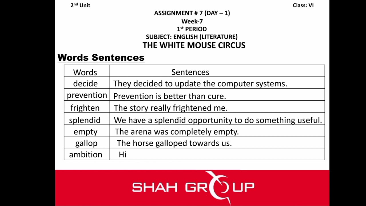 class VI, Words/sentences and Question/Answers of ch: