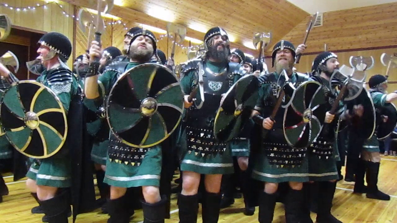 Delting Up Helly Aa Jarl Squad 2017 at the Voe Hall, singing Sweet Caroline
