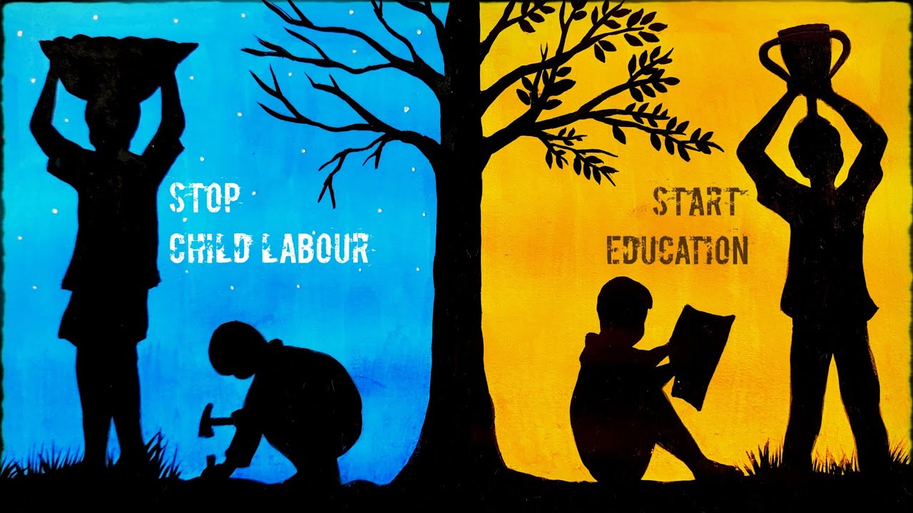 World day against child labour drawing poster | Stop child labour day drawing | 12th June drawing
