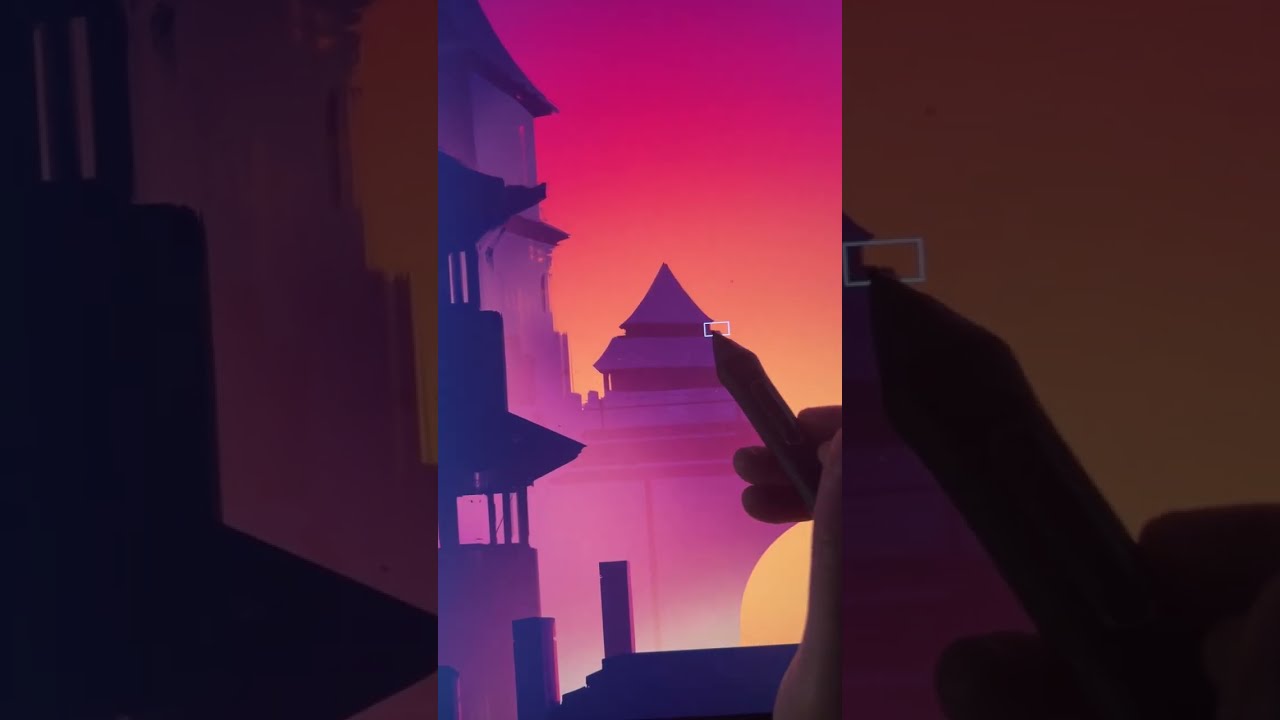 Photoshop Drawing Tutorial: Landscape Art 🐉🌅🏯#shorts #photoshop