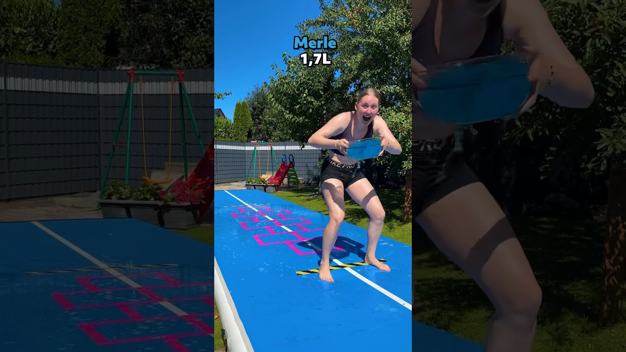Wer als ERSTES KEIN WASSER mehr hat VERLIERT! 💦🧼// @Itsmisabell // #airtrack #fails #challenge
