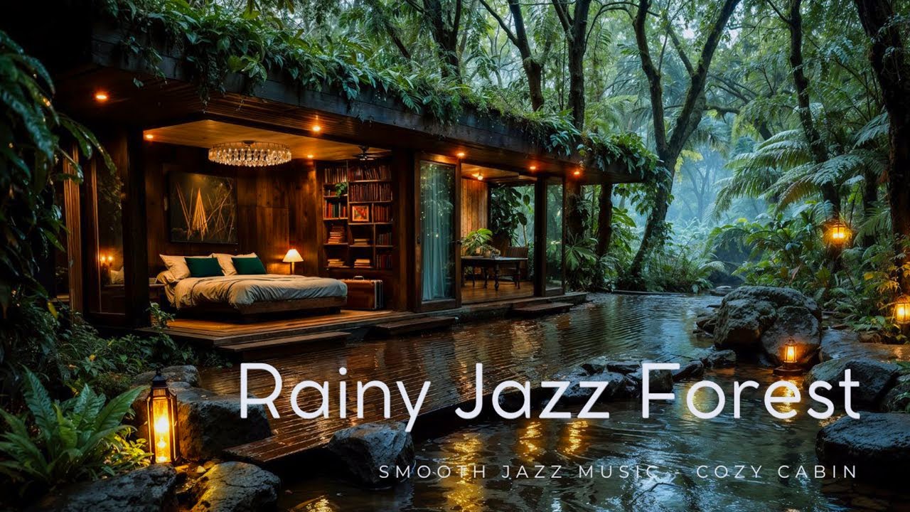 Rainy Jazz at Forest Cabin | Relaxing Jazz Music & Rain Sounds for Sleeping, Studying