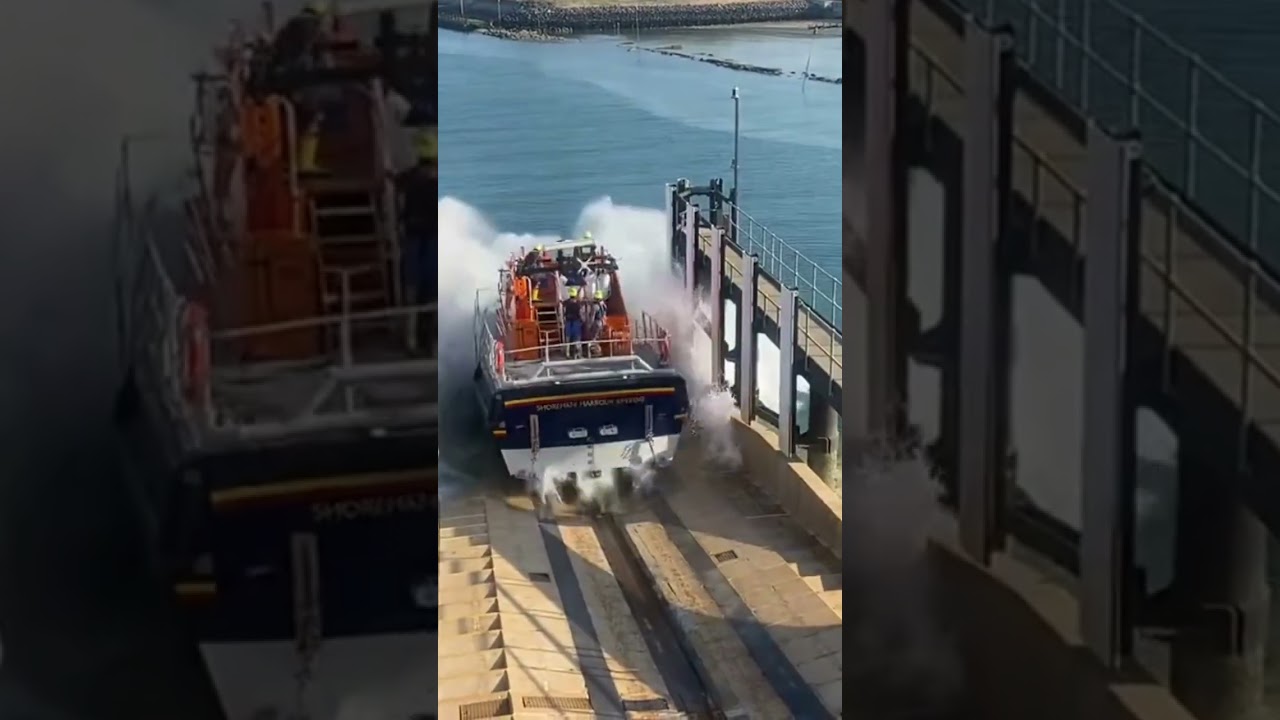 Watch Shoreham #RNLI lifeboat launch down the slipway!