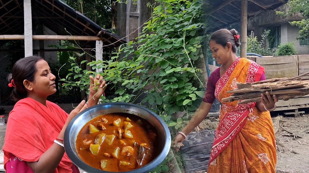 বড় চাবড়া চিংড়ি ও বাগদার ঝাল রান্না সাথে কেওড়া ফলের চাটনি