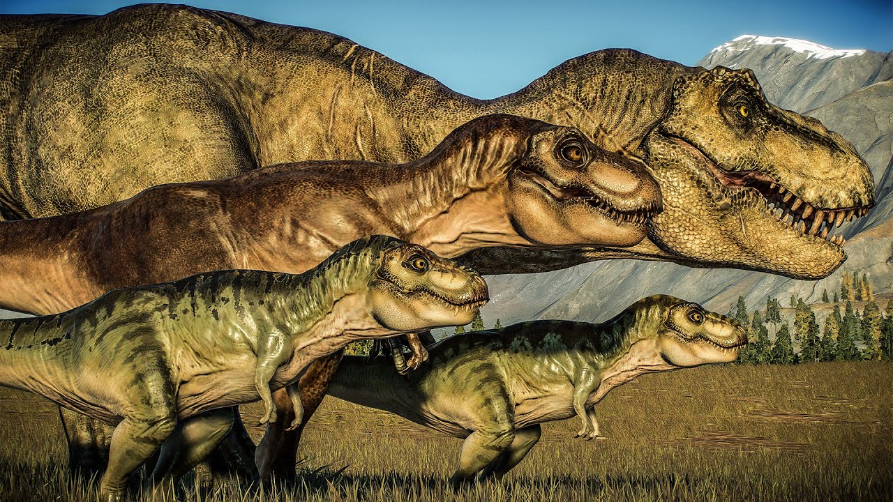 T-rex babies and teenagers hunt and defend their territory in Canada | Jurassic World Evolution 2
