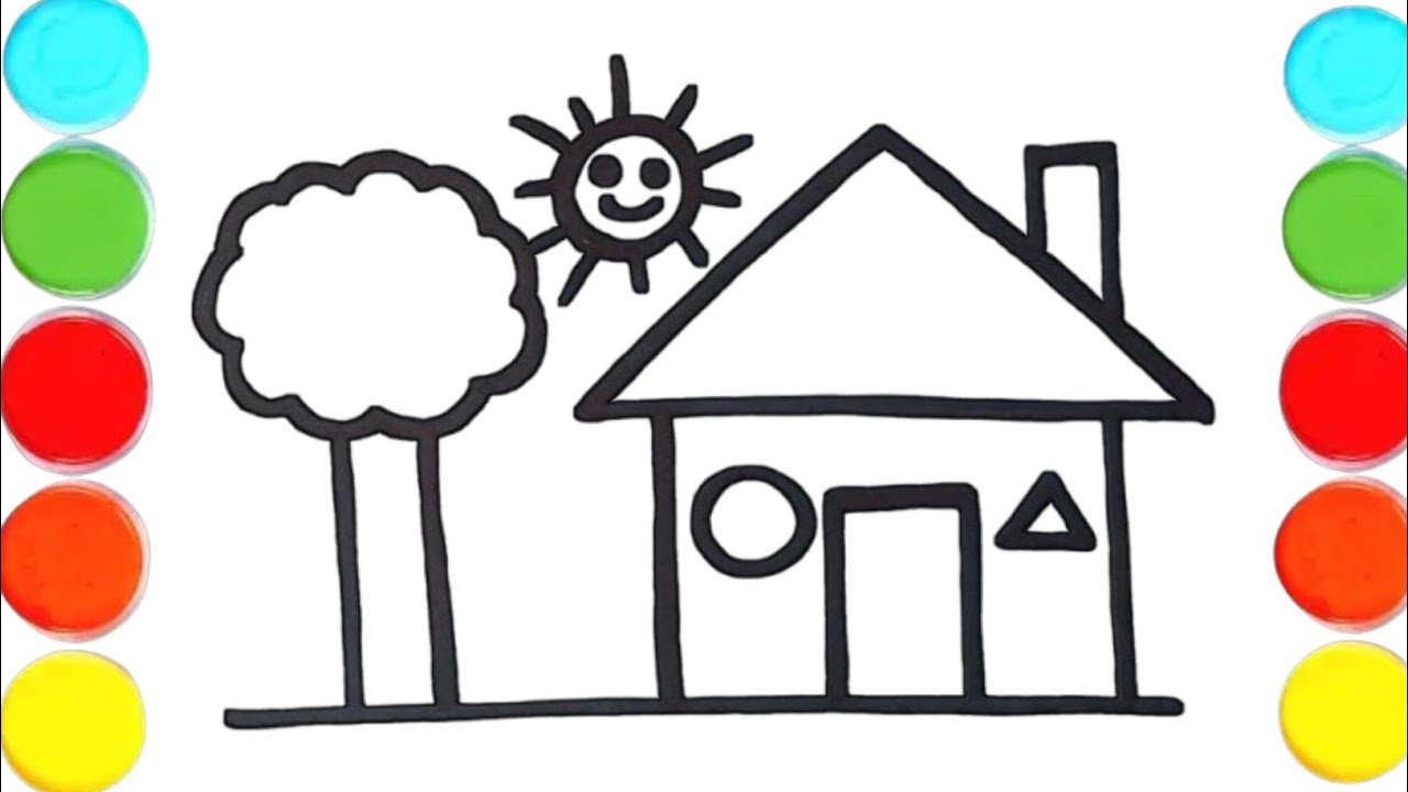 How To Draw A House Drawing Painting Colouring For Kids Toddlers Art...