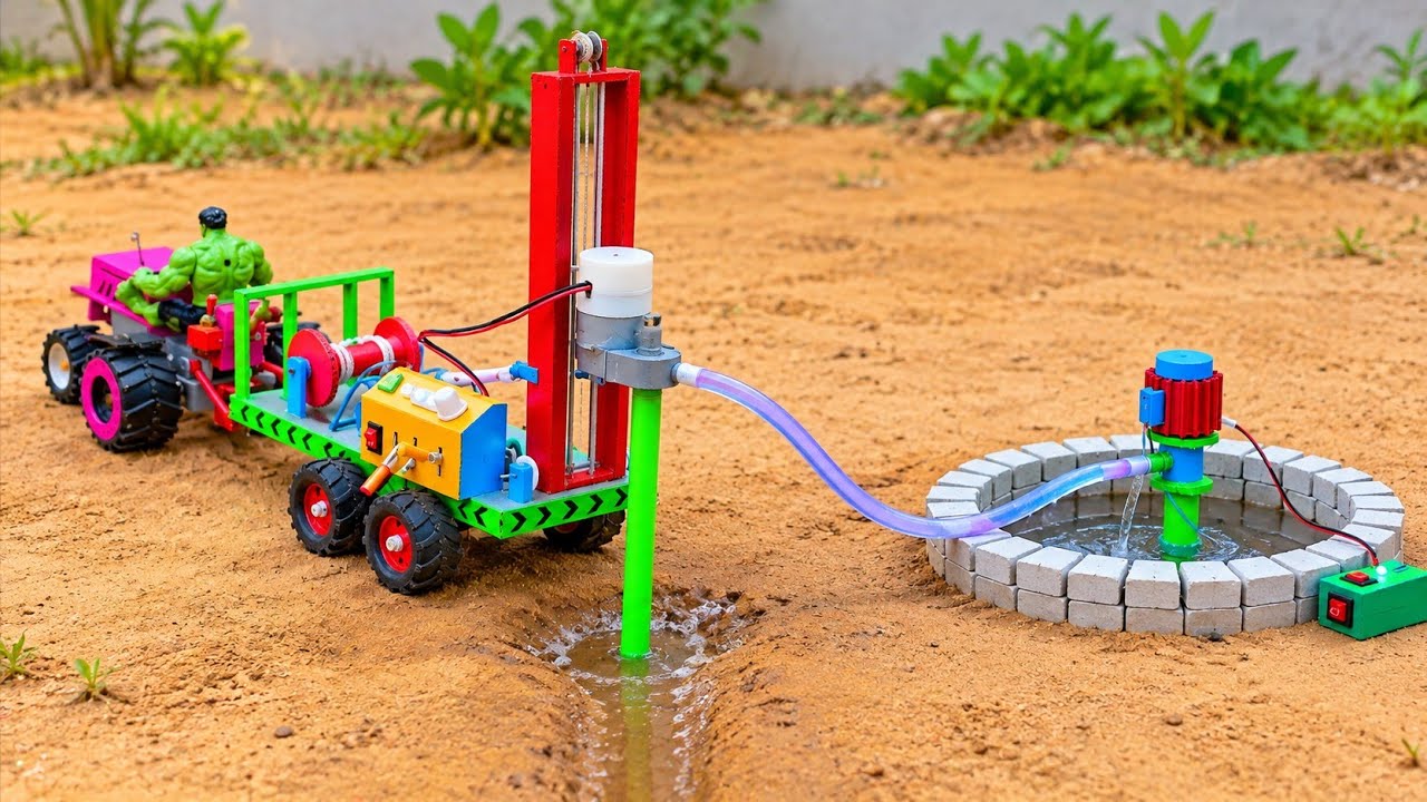 DIY Tractor Mini Borewell Drilling Machine | Hydraulic Powered | Motor Water Pump | Science Project