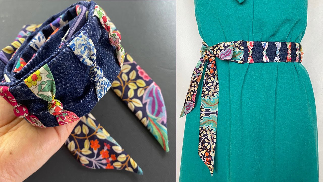 So Easy 💖 How to Make a Dress Belt | Denim Fabric Wrapped Beaded Sash Belt | cinto | बेल्ट | ਬੈਲਟ