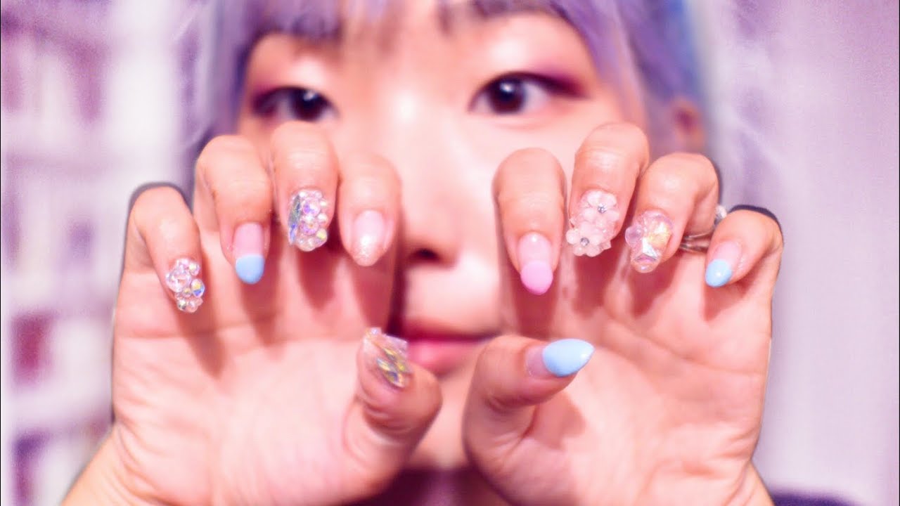 do my nails with me (korean crystal nails) LOWKEY ASMR