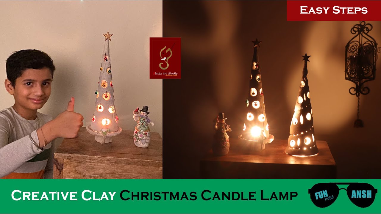 Easy Economical Christmas Candle Decoration Ideas | Diy Clay Christmas Candle Lamp Making