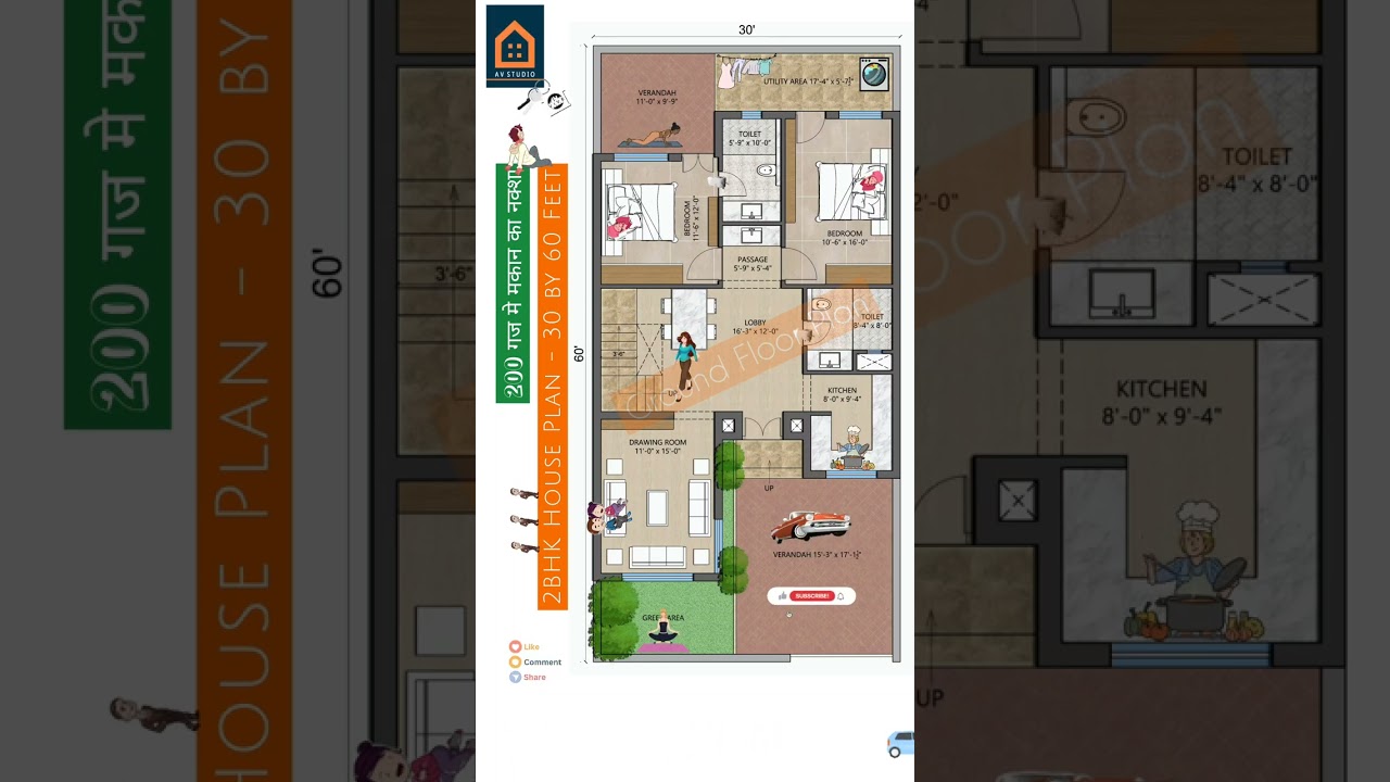 2BHK House Plan in 200 Sq Yards Plot #houseplan
