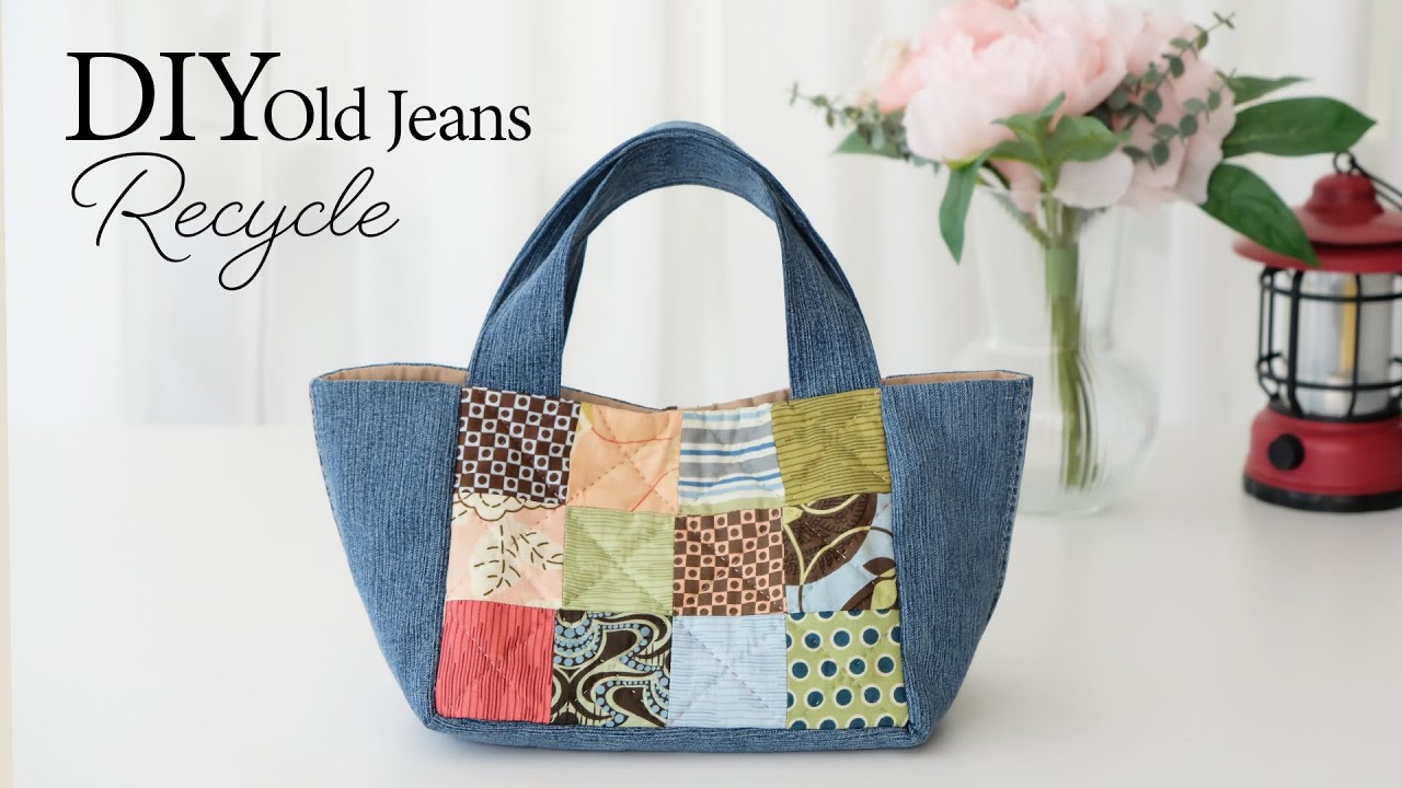 How to make a cloth tote bag from old jeans. (262)