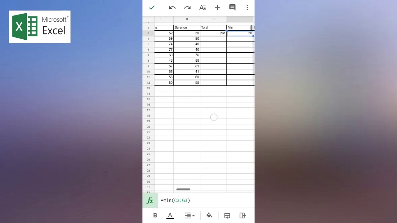 how to use formulas in Marksheet in Google spreadsheet in Mobile