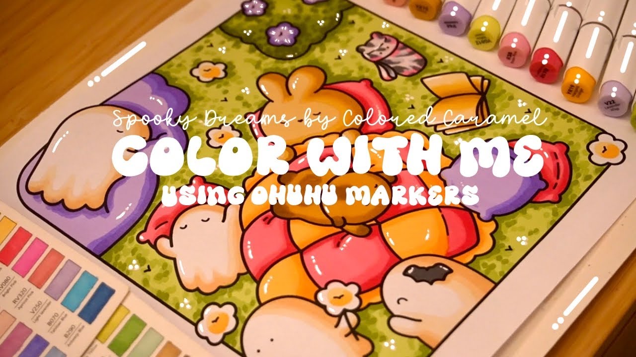 Color with me (ASMR) 🌸🍃 'Spooky Dreams' by Colored Caramel Ohuhu markers 🌱✏️ #adultcoloring #asmr