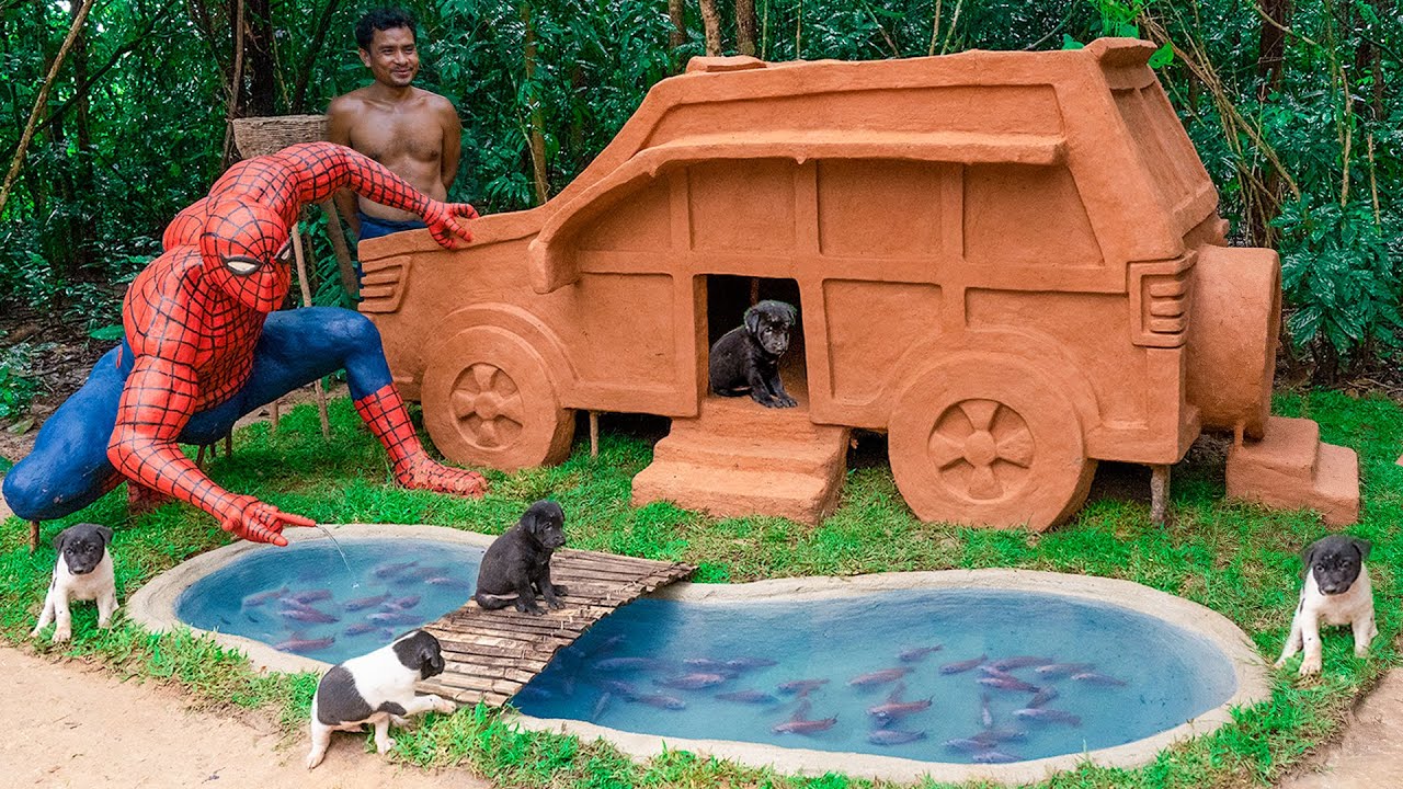Build Spider-Man Fish Pond Around Mud Dog House For Red Fish