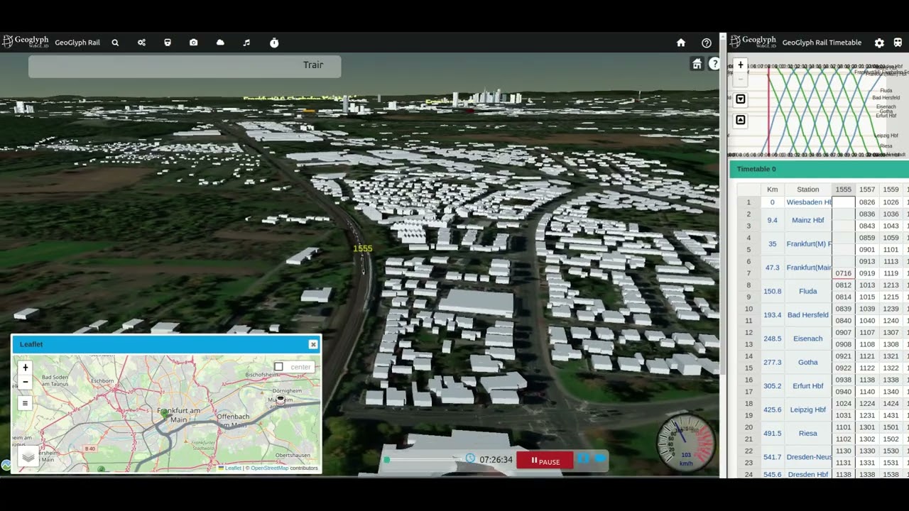 Train simulation of ICE(DB)  from Frankfurt am main to Fluda.