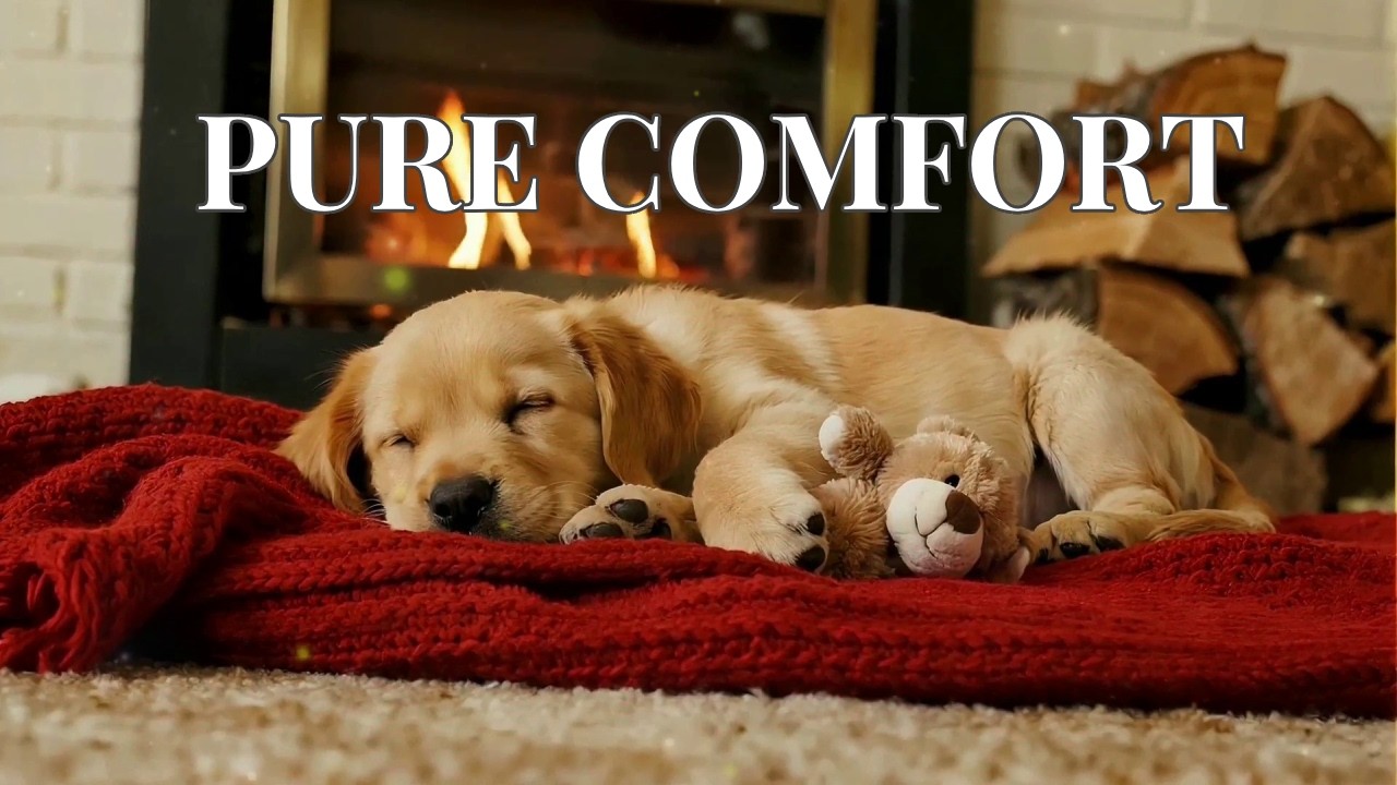 🔴 Red Blanket Comfort: Warm Fireplace Ambience & Puppy Music for Deep Sleep & Mind Healing 🔥🐾