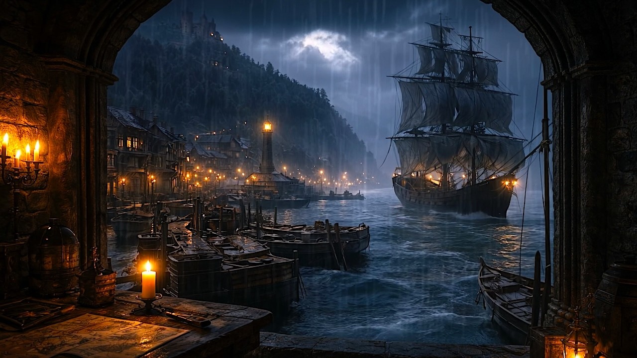 Stormy Night at the Harbor ⛈️ ⚓️  | Rain & Distant Thunder