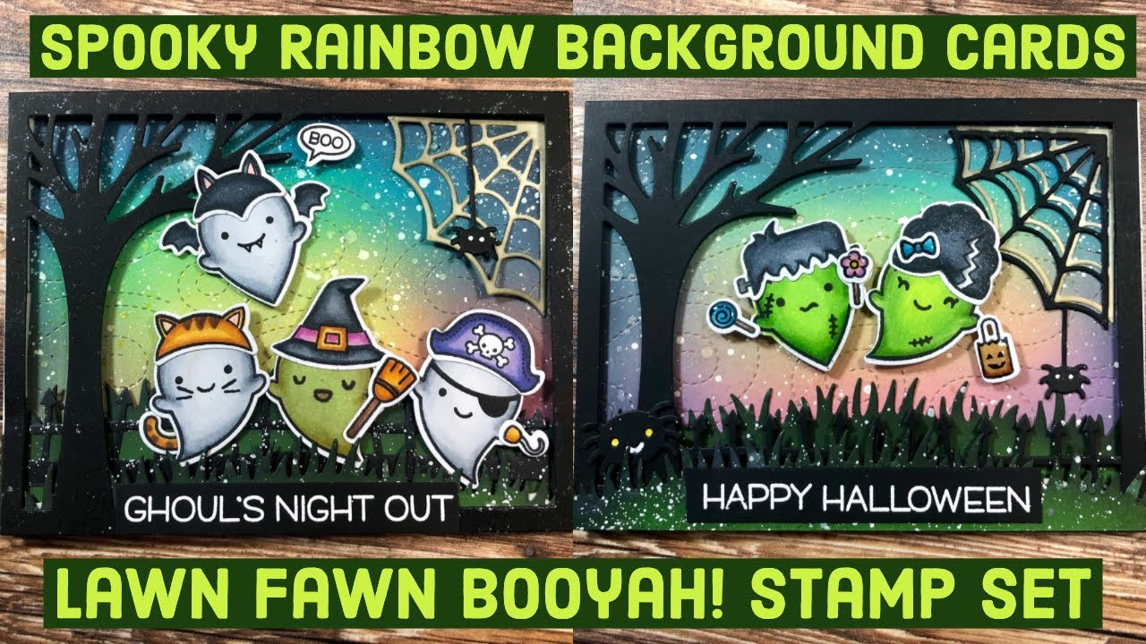 Lawn Fawn | Spooky Rainbow Background Cards with Booyah! Stamp Set