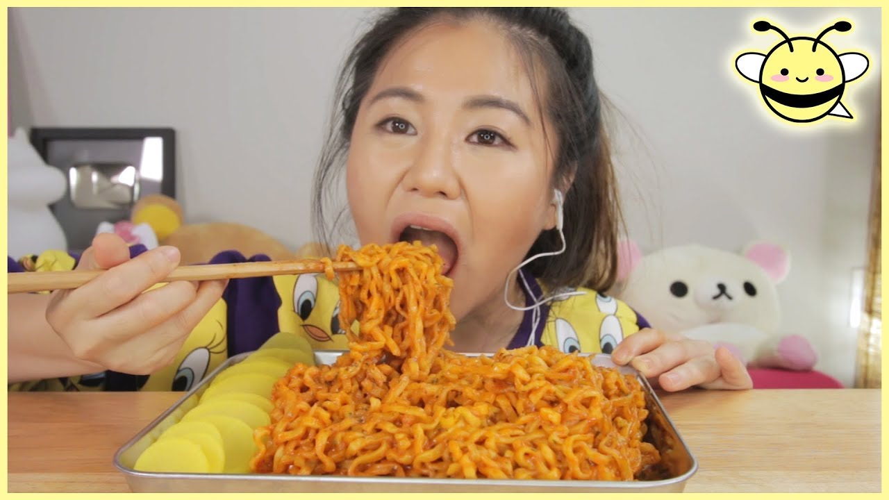 ASMR CARBONARA FIRE NOODLES | Eating Sounds | No Talking