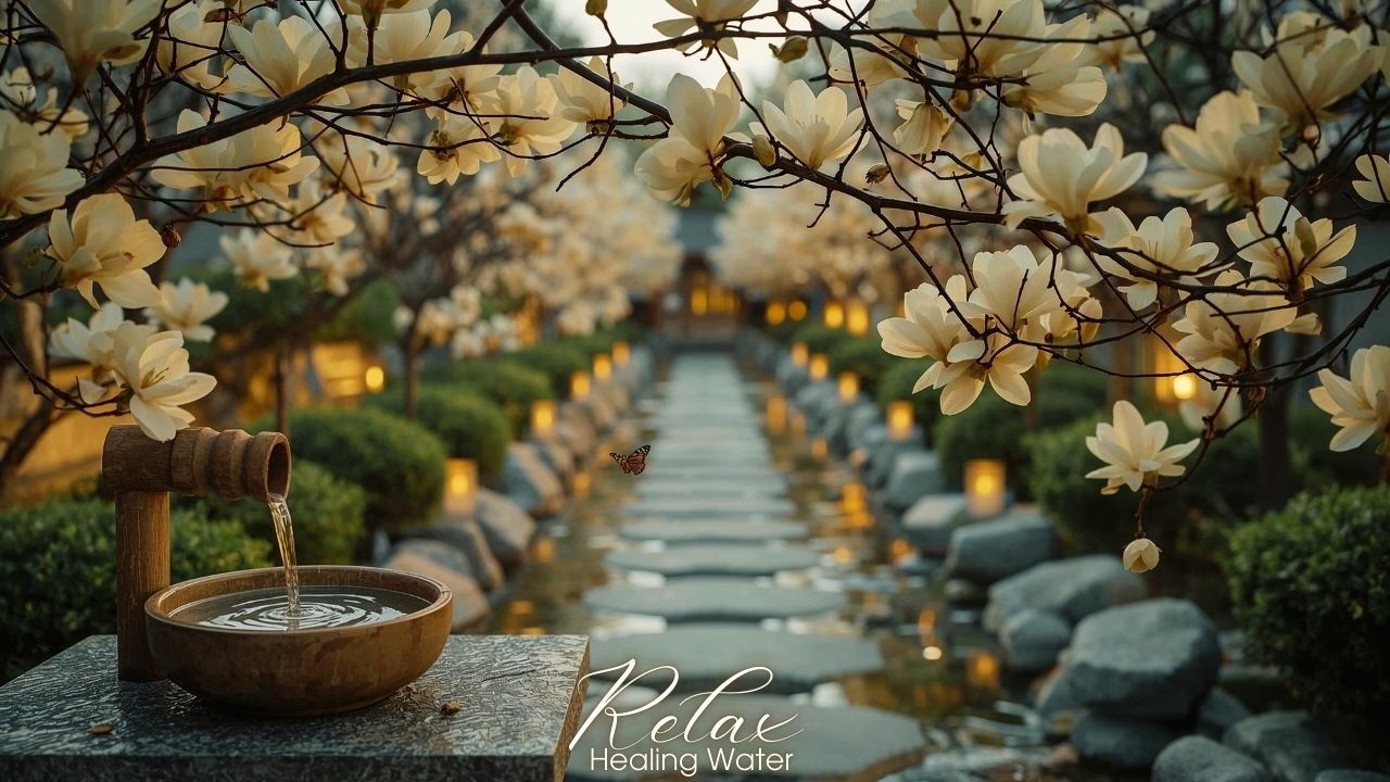 Deep Sleep Water & Soft Piano 24/7 🌼💧 | Calm Night Garden Music