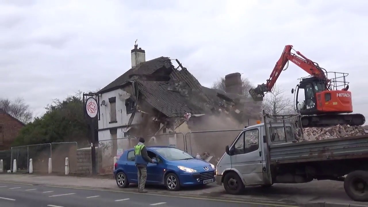 The Demolition of Red Lion Pub, Burscough, 30th January 2018. Part 1.