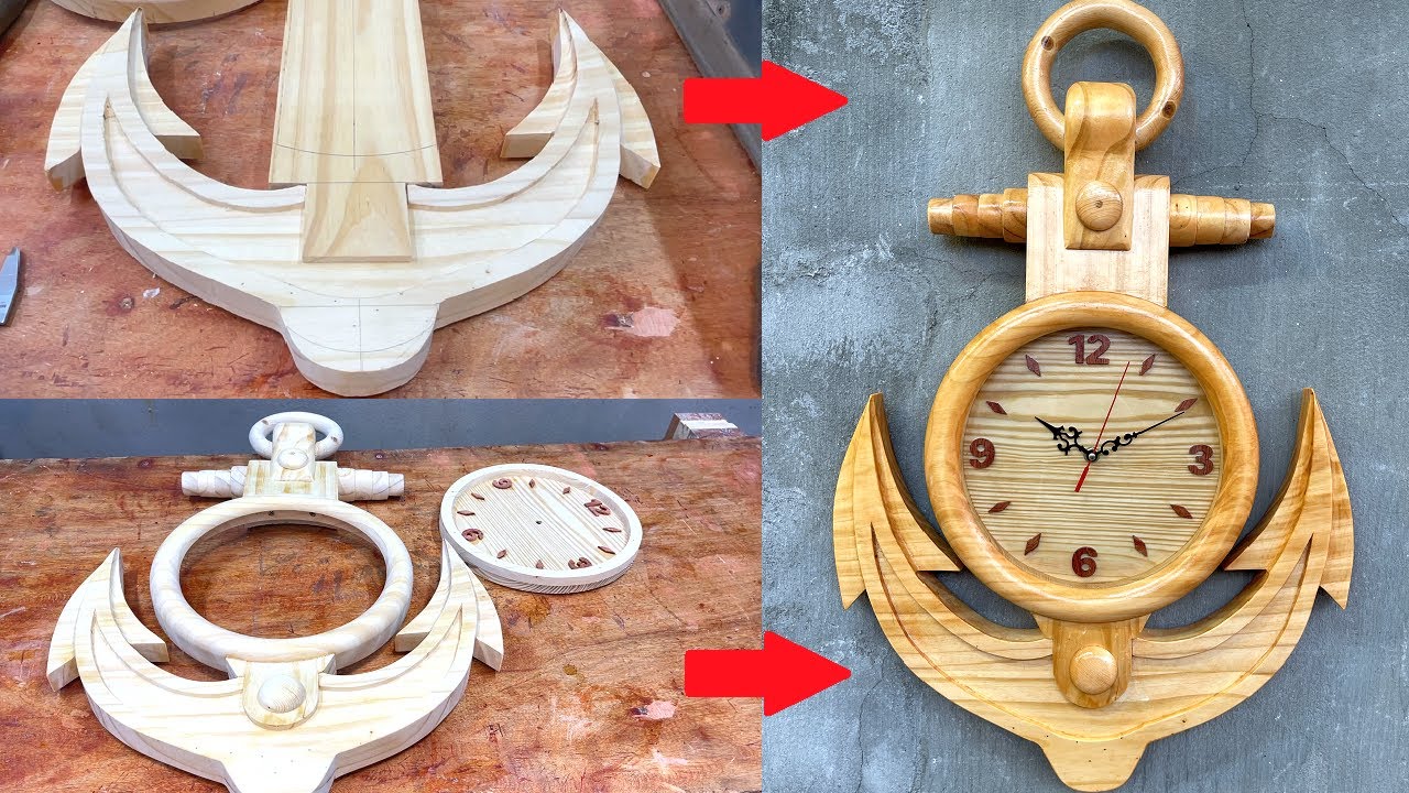 Woodworking Crafts Hands Always Creative Wonderful - Beautiful Wooden Anchor Wall Clock Design Ideas