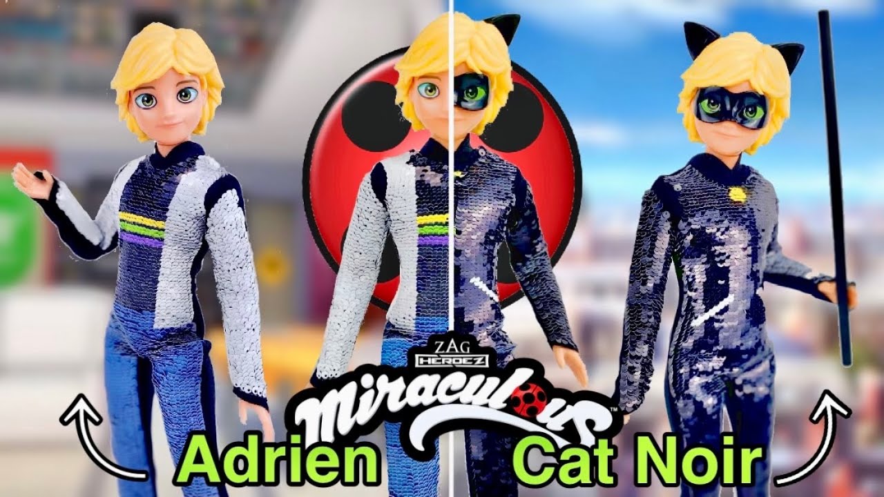 2 in 1 Cat Noir & Adrien Doll! Miraculous Ladybug Dolls - Fashion Flip Adrien to Cat Noir + Bunnyx