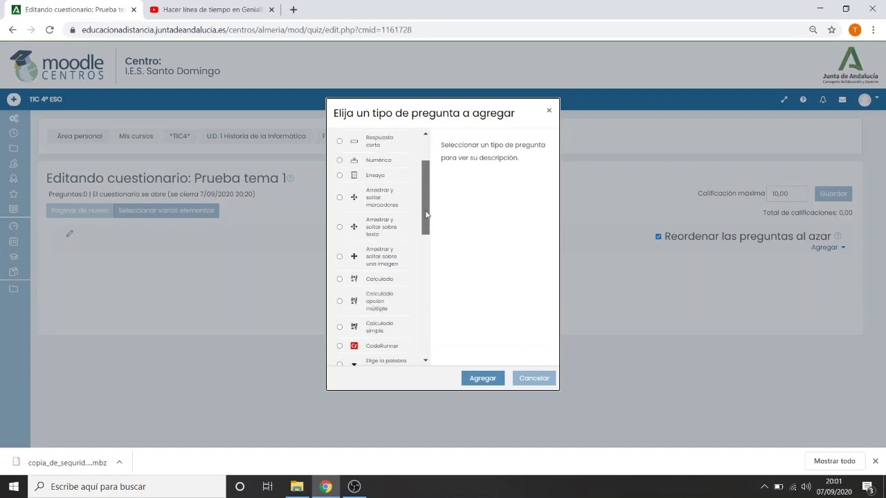 Moodle Centros - Crear un cuestionario