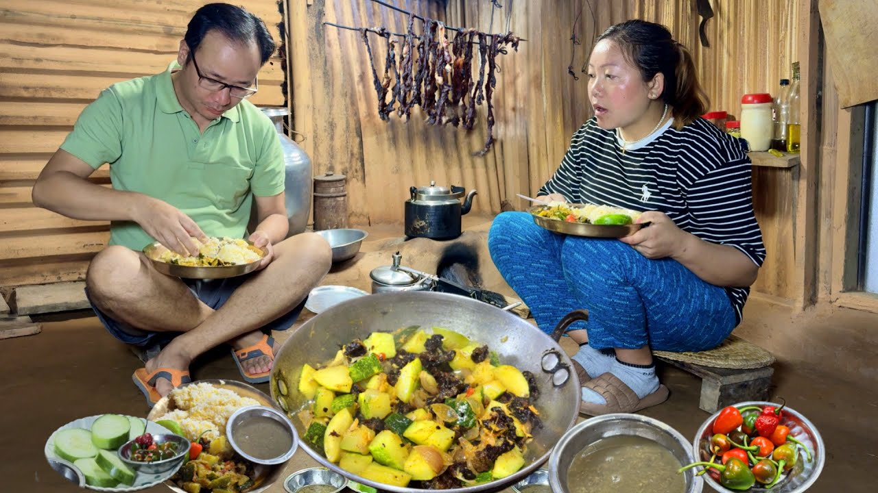 Dry Buff & Pumpkin Mix Curry Cooking in Village Style | Buff Recipe with Rice | Nepal Village Vlog