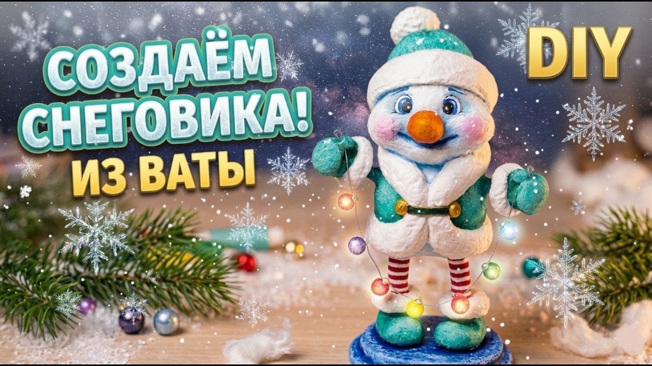 МК Снеговик из ваты / Ватная игрушка / DIY cotton wool toy / Snowman