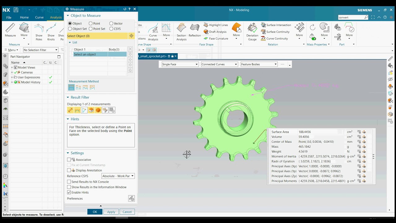 How to calculate mass in Siemens Nx? (KG or GRAMS)