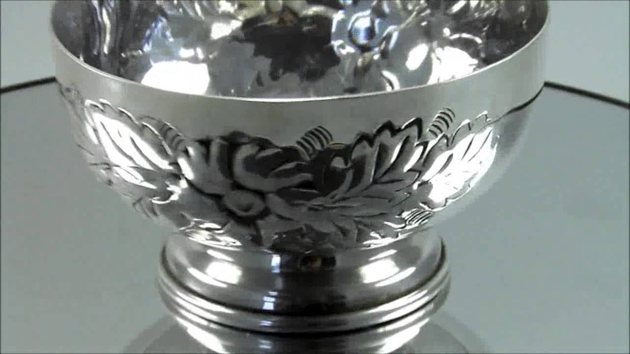 Vintage Sterling Silver Sugar Bowl Embossed Flowers 9