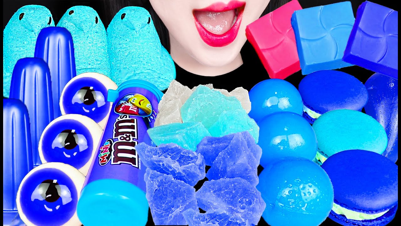 ASMR Blue Crunchy Jelly Kohakuto, Nik-l-nip wax bottles 파란색 젤리 코하쿠토 닉클립 왁스병 먹방 Mukbang, Eating