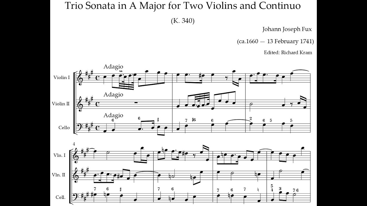 Johann Joseph Fux - Trio Sonata in A major, K.340. {w/ score.}