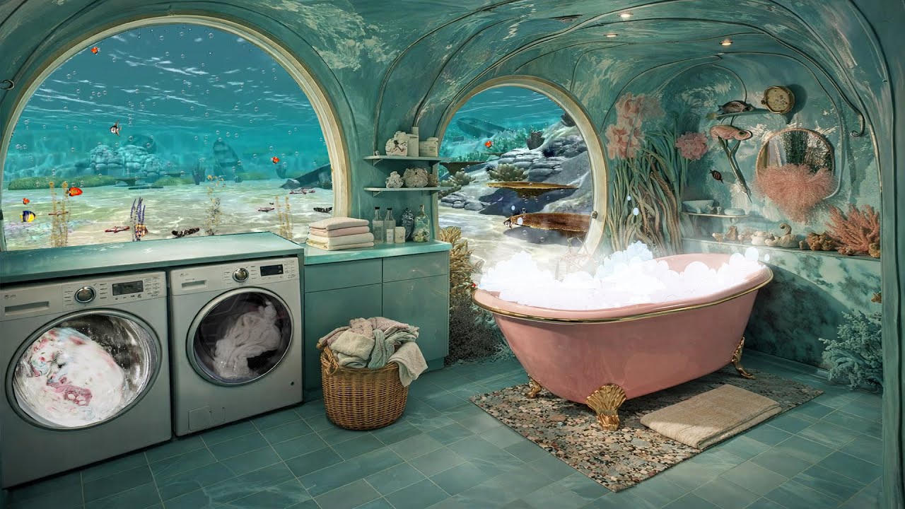 Underwater Laundry Room & Bath Tub Ambience 🌊 Washing Machine, Ocean & Bubble Sounds
