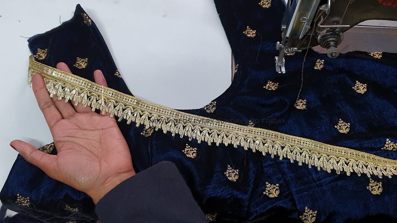 How to attach straight lace or cloth patti on round neck