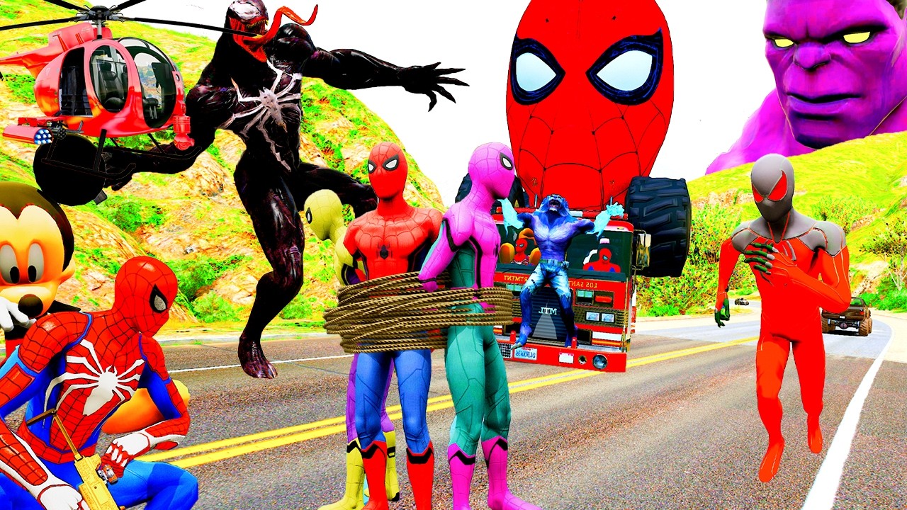 Giải Cứu Siêu Nhân Người Nhện Chạy Xe Ô Tô Cứu Hỏa! Siêu Anh Hùng VS Spiderman Car Superheroes