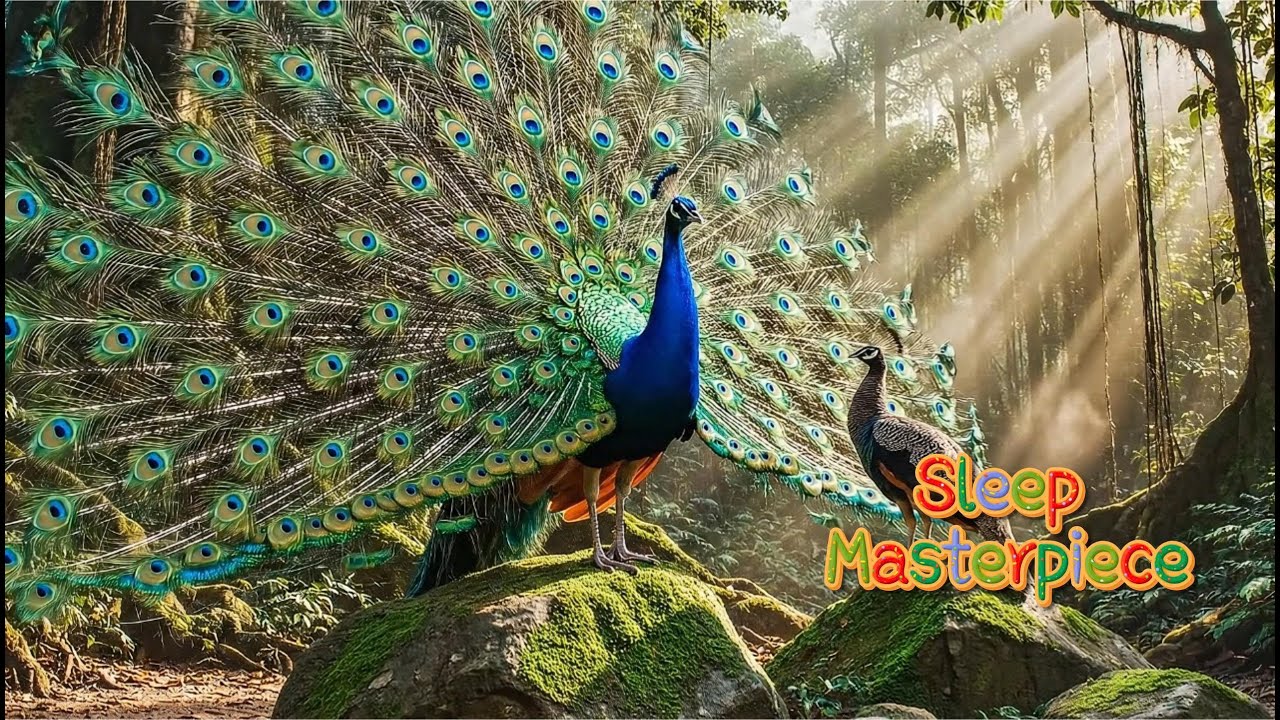 Beautiful Nature 4K: Peacocks Displaying Feathers with Calm Sleep Music #Drifintodeepsleep