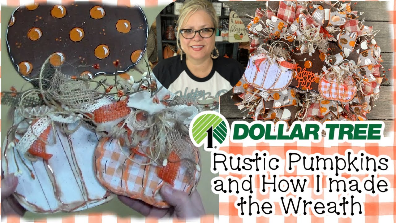 🍂🎃DOLLAR TREE RUSTIC PUMPKINS with MESSY BOW and How I Created the Wreath!