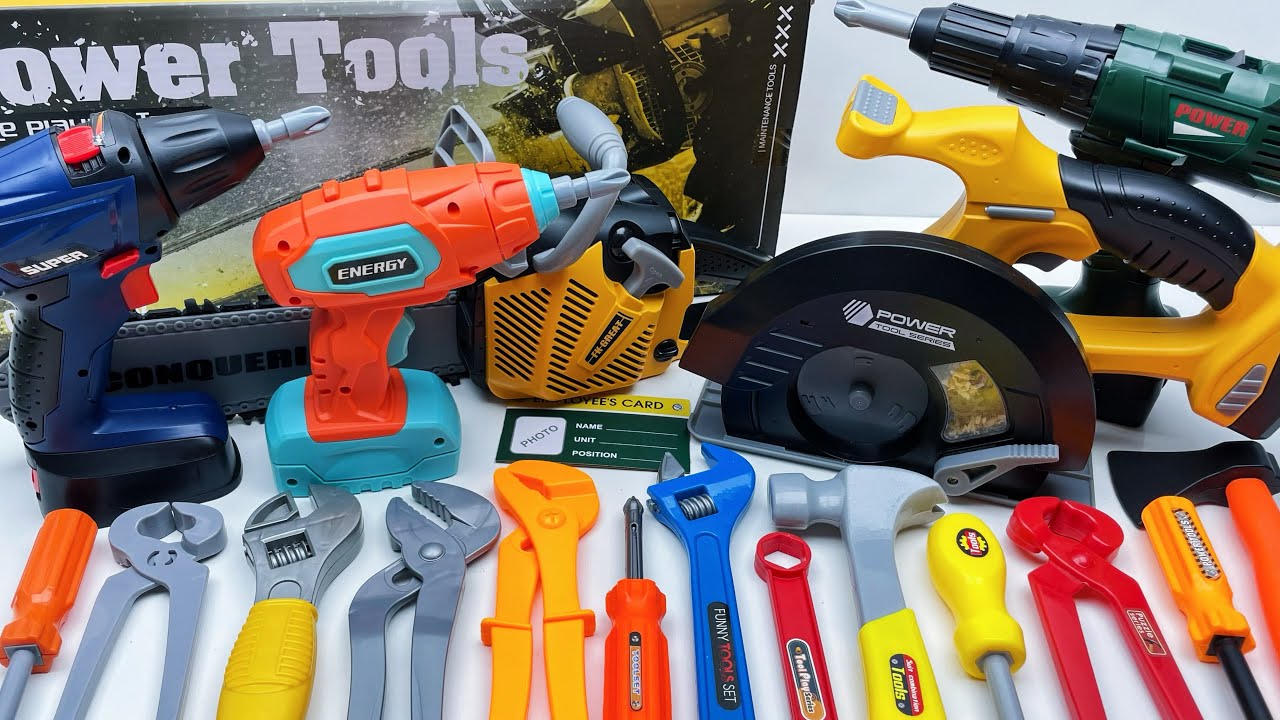 13 minutes Unboxing a collection of power tools: electric drills, wrenches, hammers, axes, ASMR 