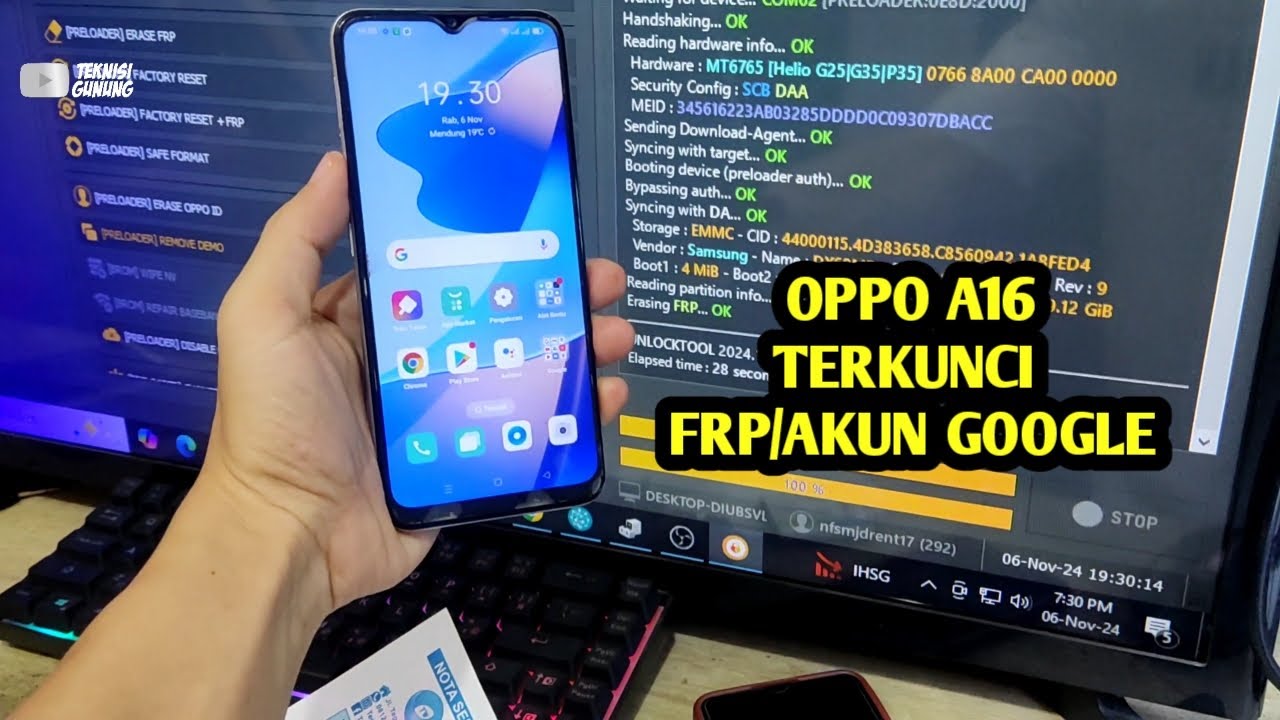 OPPO A16 CPH2269 TERKUNCI AKUN GOOGLE ATAU FRP VIA UNLOCK TOOL BERBAYAR