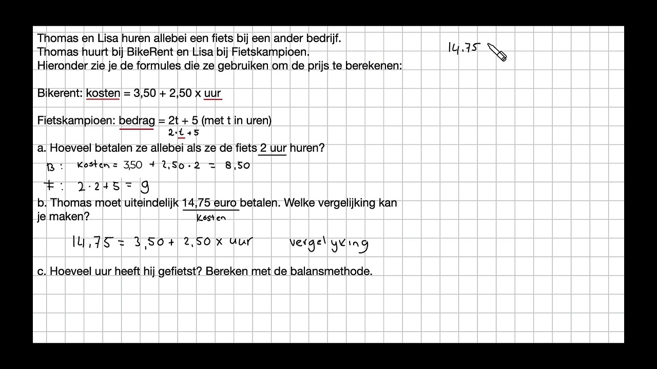 Vergelijking opstellen bij een formule