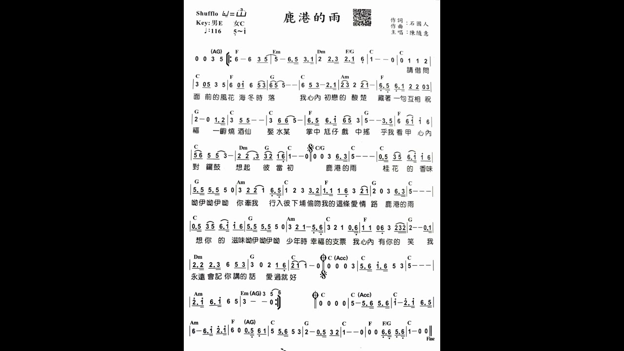 114.02.06 鹿港的雨（陳隨意）-B調伴奏