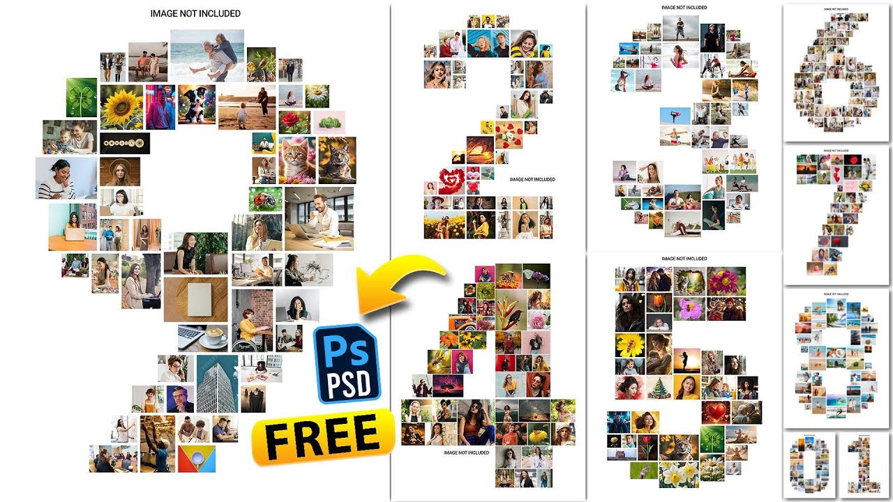 0–9 Number Photo Collage Template Psd Free Download | Birthday collage PSD | dgmockup