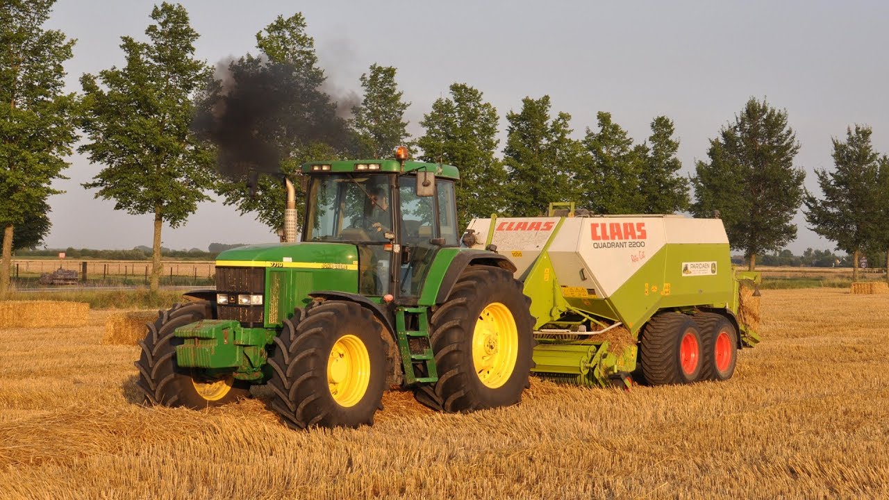 John Deere 7710 & Claas Quadrant 2200 - Loonbedrijf Paridaen - stro persen