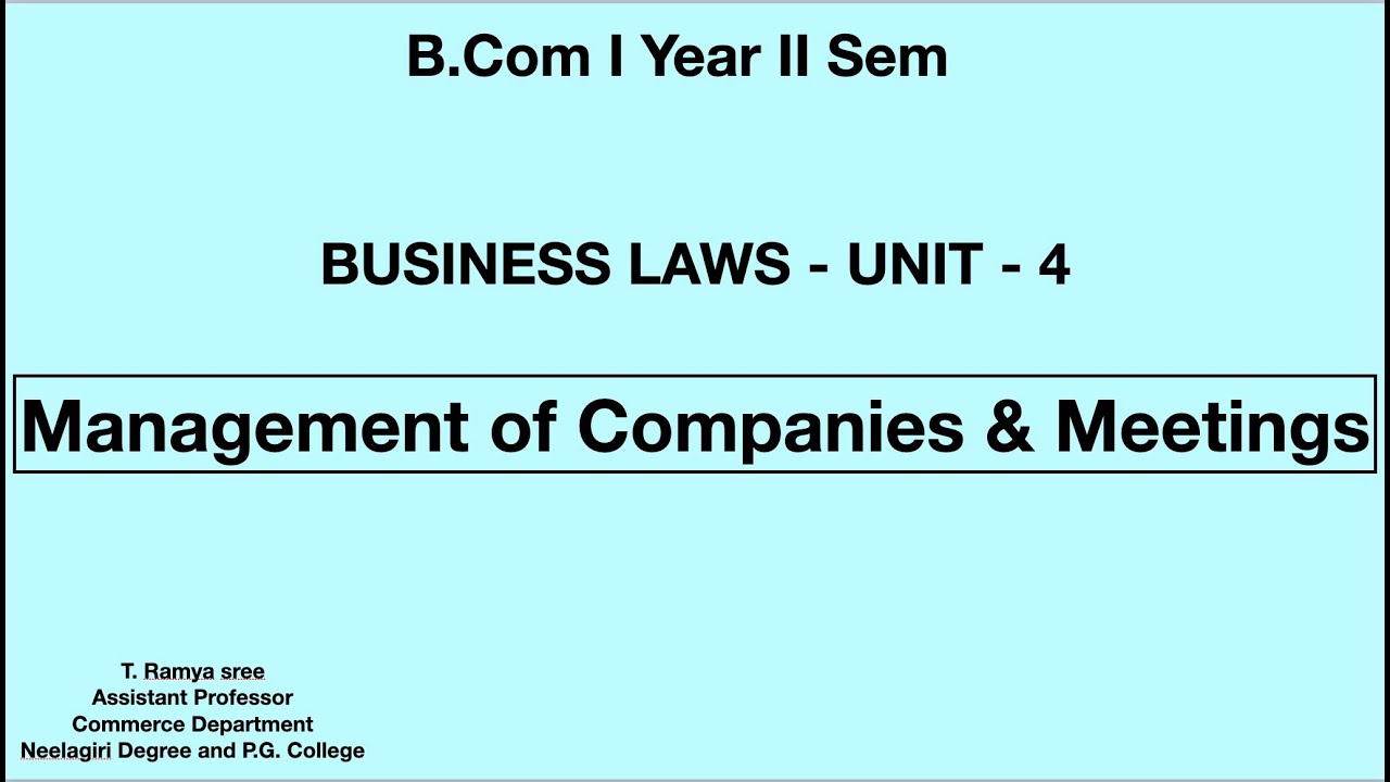 Business Laws | Management of Companies & Meetings | Unit 4 Part 2 in Telugu | B.COM 1 YEAR 2 SEM