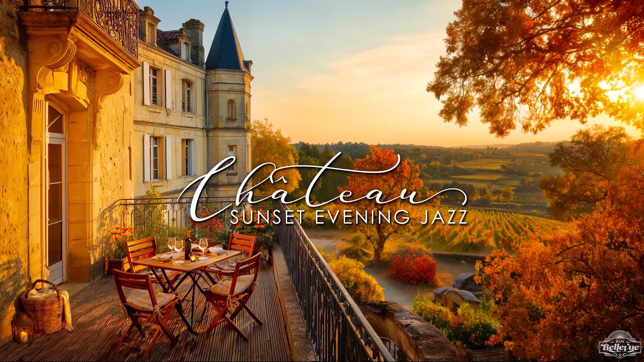Autumn Sunset at a French Château 🍷🍂 Relaxing Evening Jazz Piano & Nature Ambience