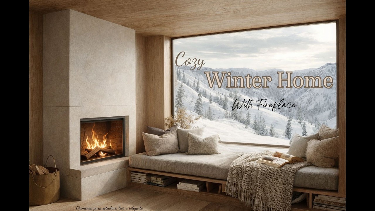Cozy Winter Home Ambience with Fireplace | Casa de invierno con chimenea moderna estudiar/relajar.